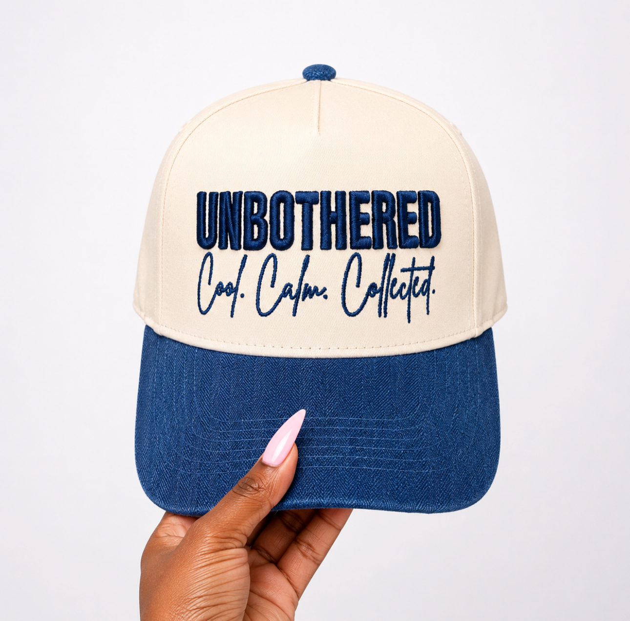 Unbothered Cap — Cream & Navy